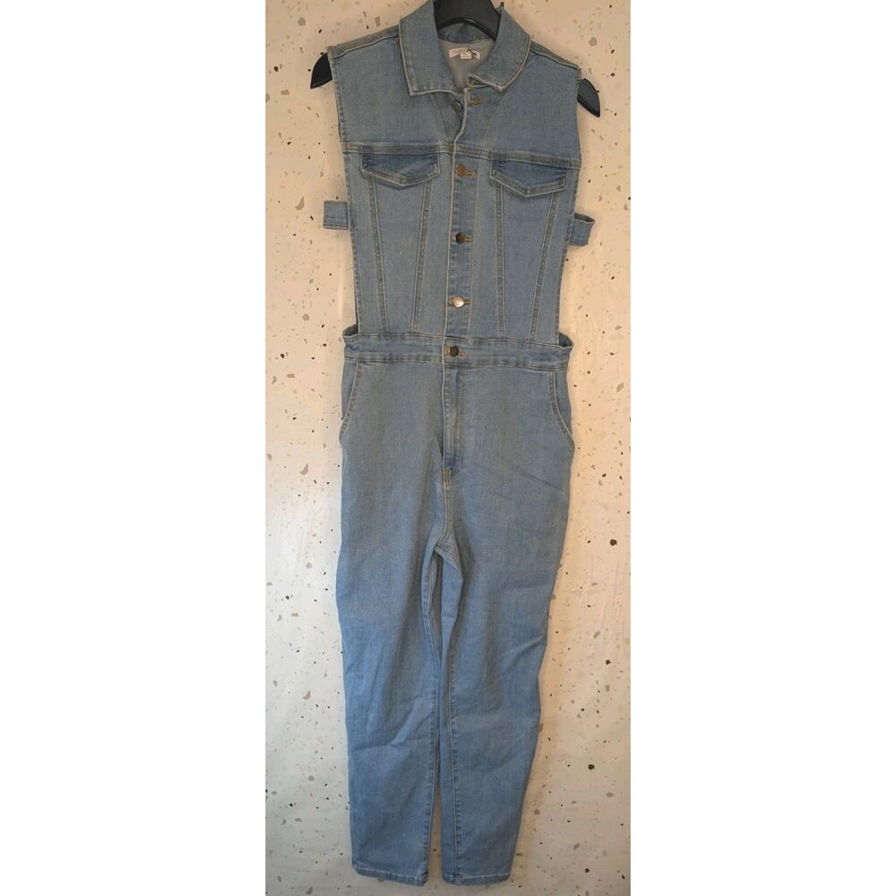 Fashion Nova Denim Jumpsuit Western Superstar Side Straps Clubbing Festival XL - Picture 11 of 11